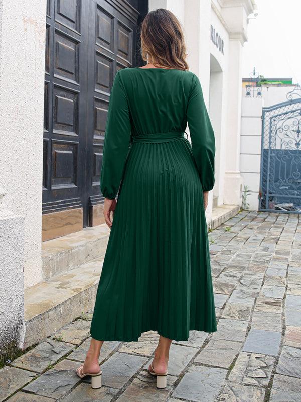 Robe Maxi Décolleté en V et Jupe Plissée pour Femmes
