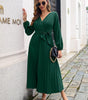 Robe Maxi Décolleté en V et Jupe Plissée pour Femmes