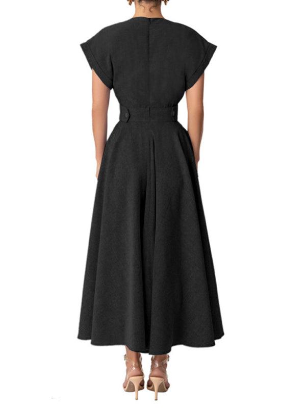 Robe Maxi Décolleté en V et Jupe Plissée pour Femmes