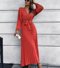 Robe Maxi Décolleté en V et Jupe Plissée pour Femmes