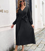 Robe Maxi Décolleté en V et Jupe Plissée pour Femmes