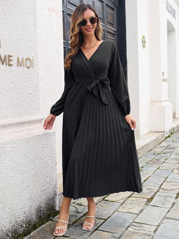 Robe Maxi Décolleté en V et Jupe Plissée pour Femmes