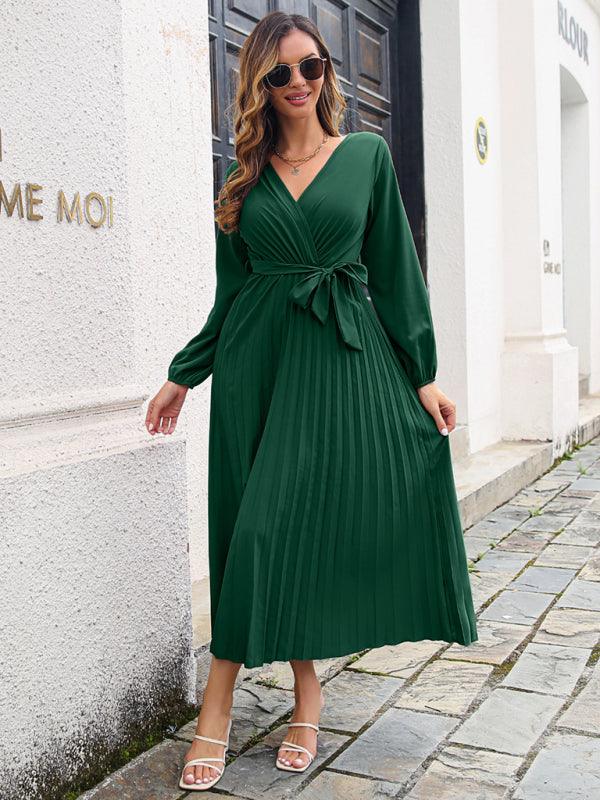 Robe Maxi Décolleté en V et Jupe Plissée pour Femmes