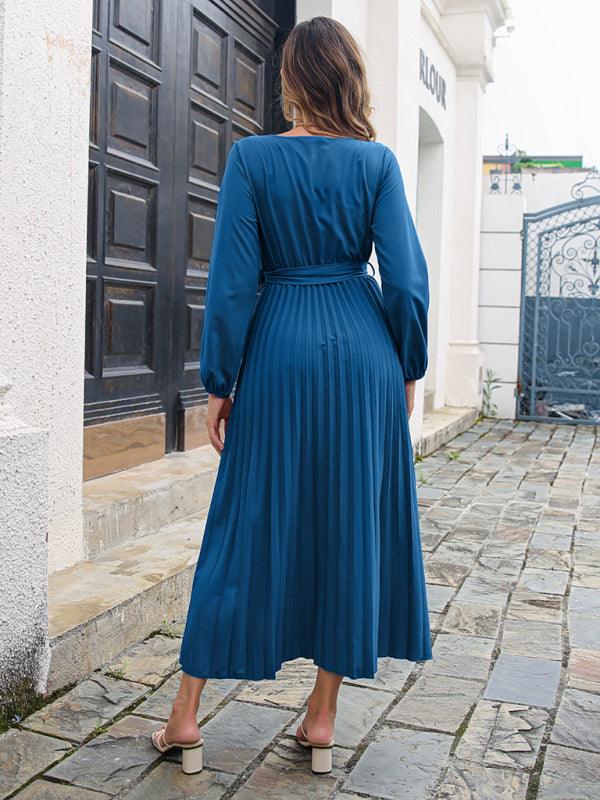 Robe Maxi Décolleté en V et Jupe Plissée pour Femmes