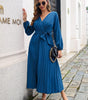 Robe Maxi Décolleté en V et Jupe Plissée pour Femmes