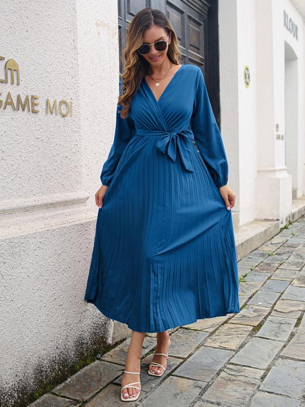 Robe Maxi Décolleté en V et Jupe Plissée pour Femmes