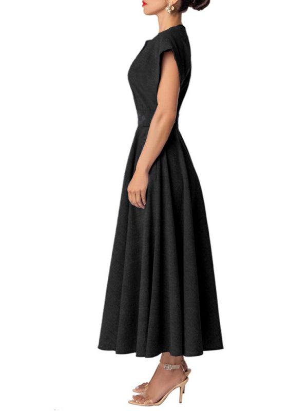 Robe Maxi Décolleté en V et Jupe Plissée pour Femmes