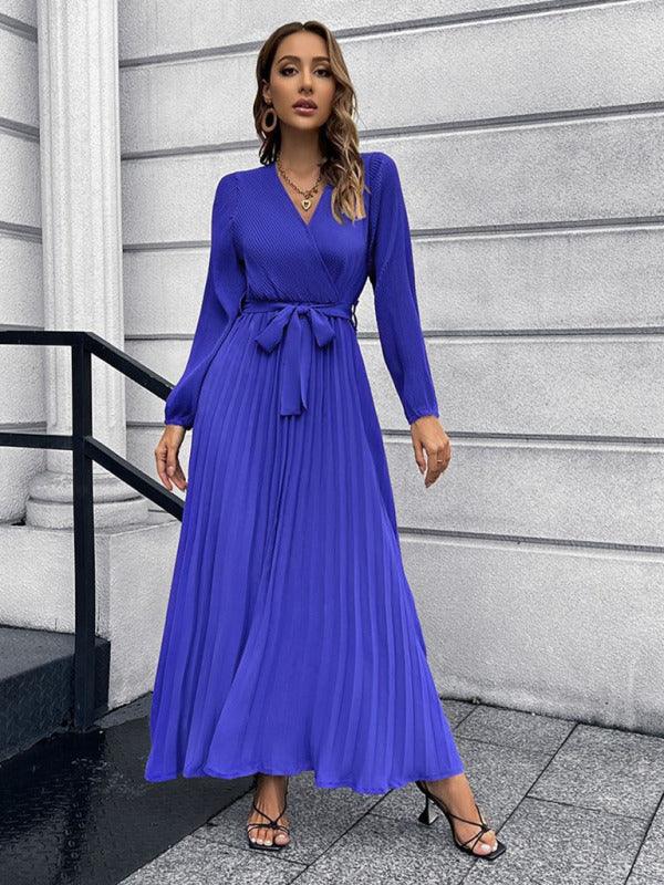 Robe Maxi Décolleté en V et Jupe Plissée pour Femmes