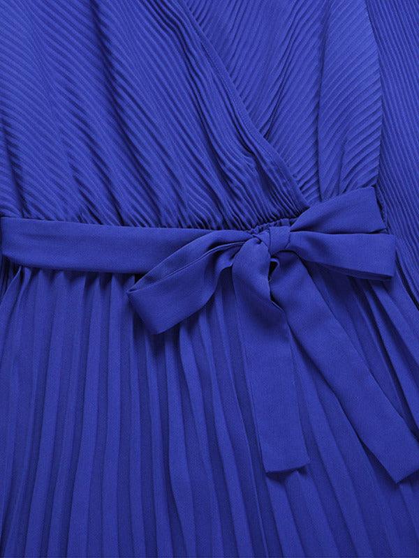 Robe Maxi Décolleté en V et Jupe Plissée pour Femmes