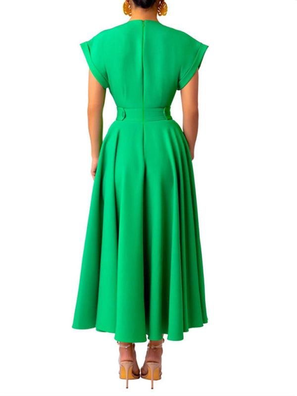 Robe Maxi Décolleté en V et Jupe Plissée pour Femmes
