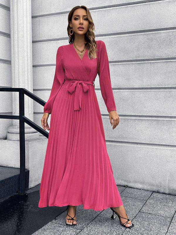 Robe Maxi Décolleté en V et Jupe Plissée pour Femmes