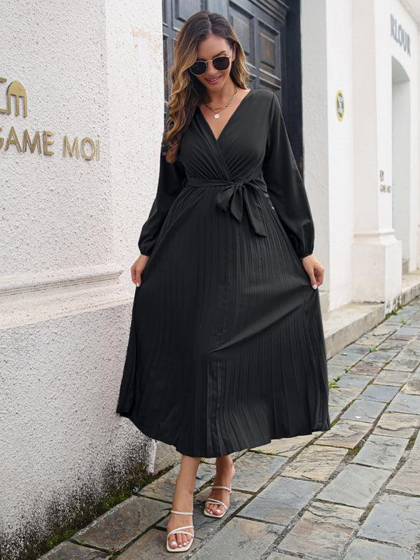 Robe Maxi Décolleté en V et Jupe Plissée pour Femmes