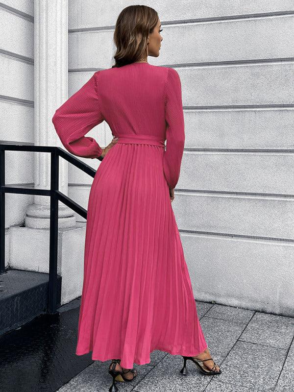 Robe Maxi Décolleté en V et Jupe Plissée pour Femmes