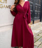 Robe Maxi Décolleté en V et Jupe Plissée pour Femmes