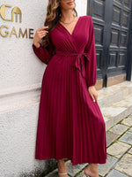 Robe Maxi Décolleté en V et Jupe Plissée pour Femmes