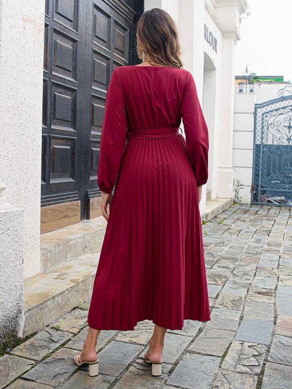 Robe Maxi Décolleté en V et Jupe Plissée pour Femmes