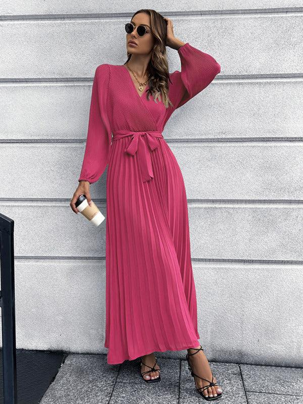 Robe Maxi Décolleté en V et Jupe Plissée pour Femmes