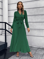 Robe Maxi Décolleté en V et Jupe Plissée pour Femmes