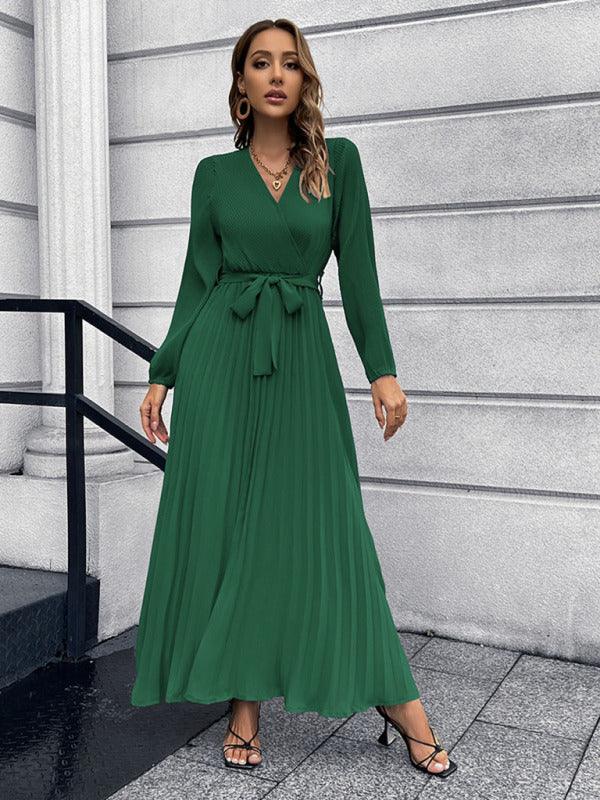 Robe Maxi Décolleté en V et Jupe Plissée pour Femmes