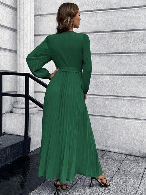 Robe Maxi Décolleté en V et Jupe Plissée pour Femmes