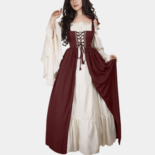 Robe Maxi Manches Évasées avec Fermeture à Lacets pour Femmes