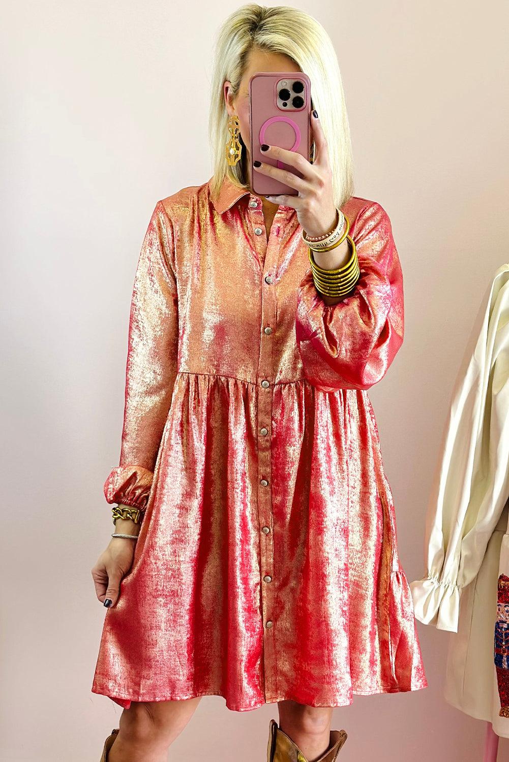 Robe Chemise Mini Métallique pour Femmes