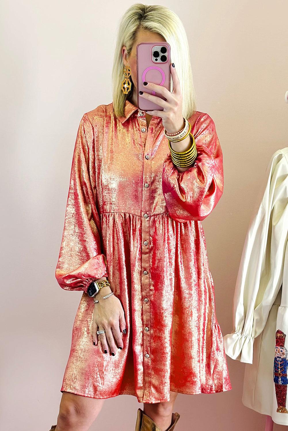 Robe Chemise Mini Métallique pour Femmes