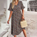 Robe Midi Imprimé Floral pour Femmes