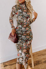 Robe Midi à Imprimé Floral et Col Montant pour Femmes