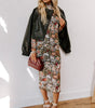 Robe Midi à Imprimé Floral et Col Montant pour Femmes