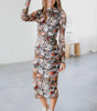 Robe Midi à Imprimé Floral et Col Montant pour Femmes