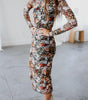 Robe Midi à Imprimé Floral et Col Montant pour Femmes