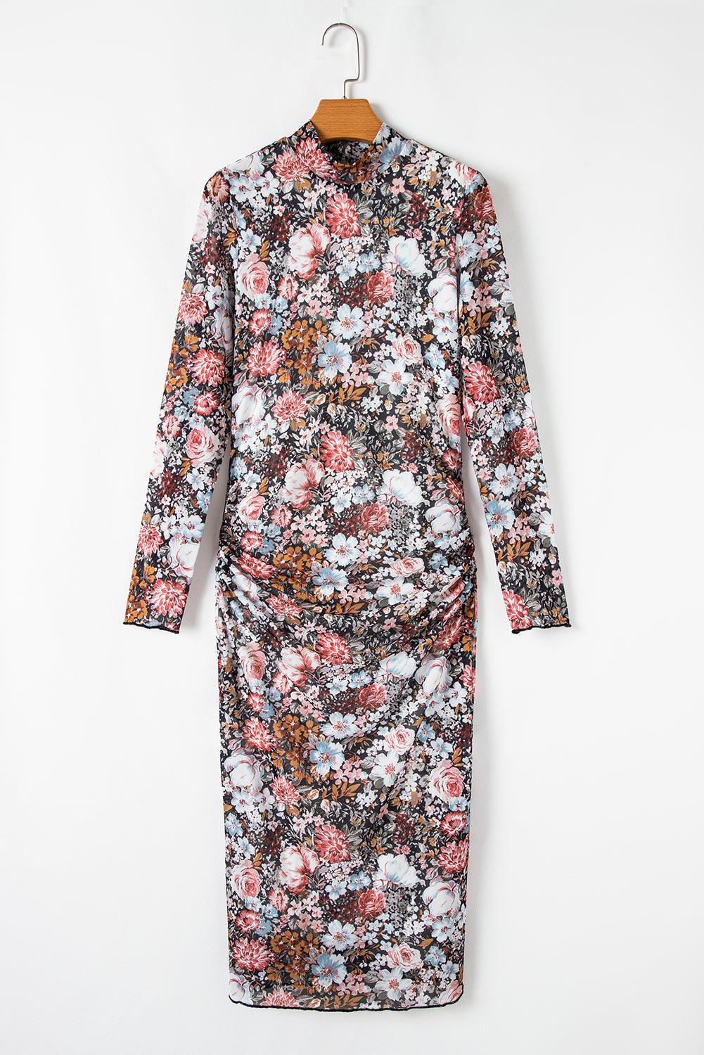 Robe Midi à Imprimé Floral et Col Montant pour Femmes