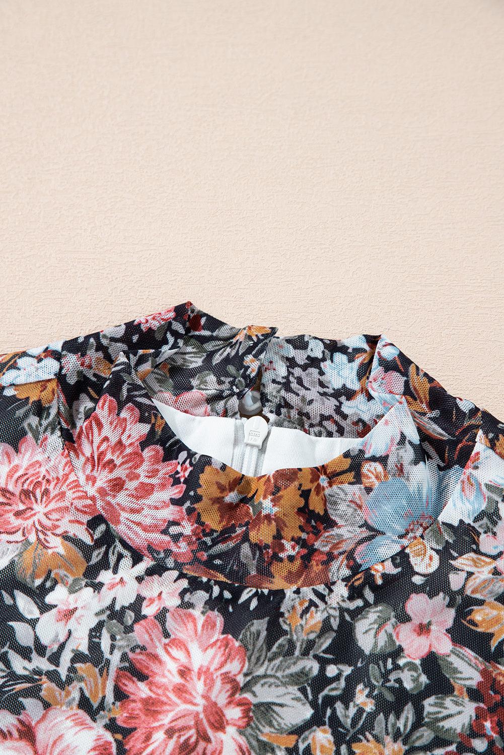 Robe Midi à Imprimé Floral et Col Montant pour Femmes