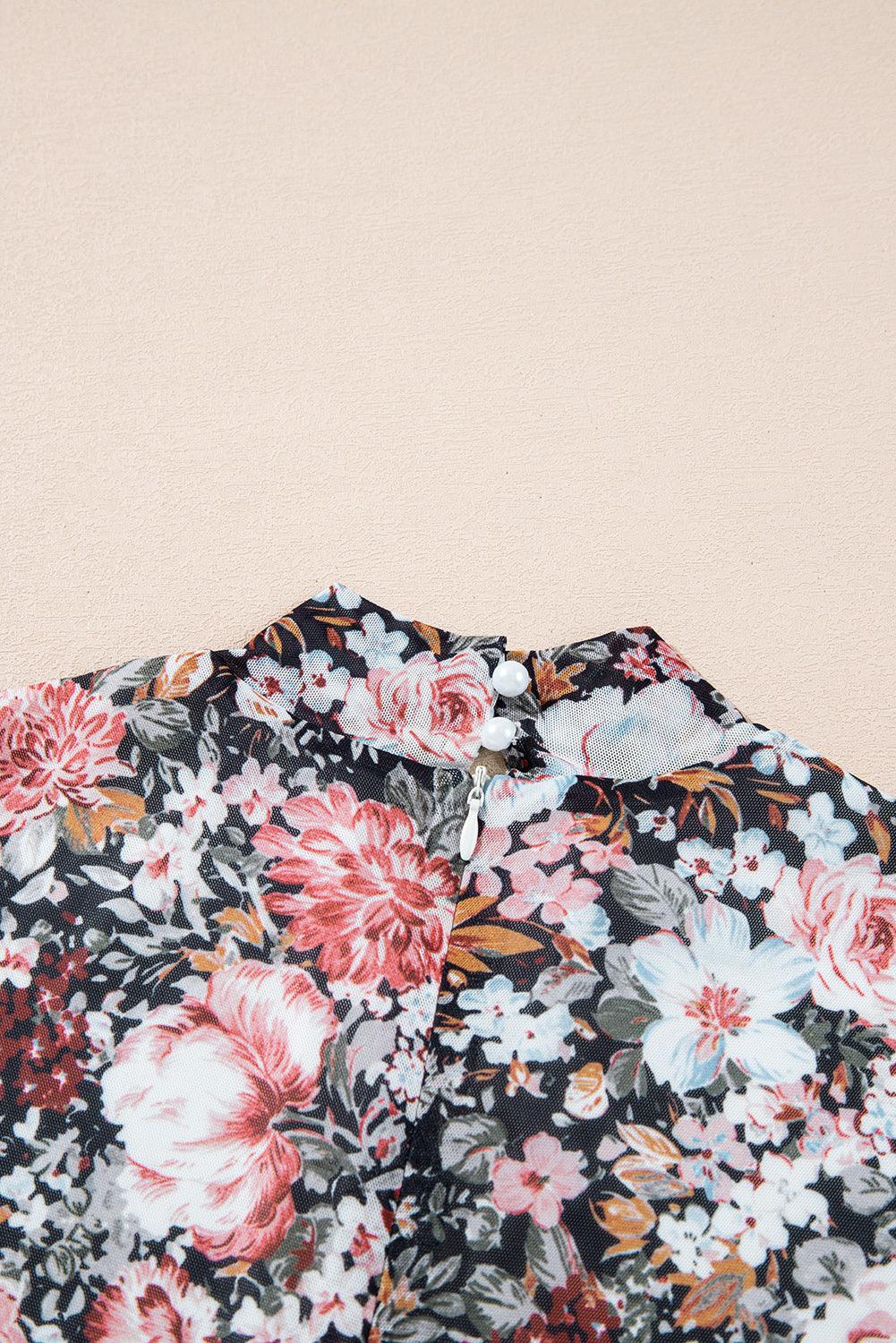 Robe Midi à Imprimé Floral et Col Montant pour Femmes