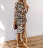 Robe Midi à Imprimé Floral et Col Montant pour Femmes