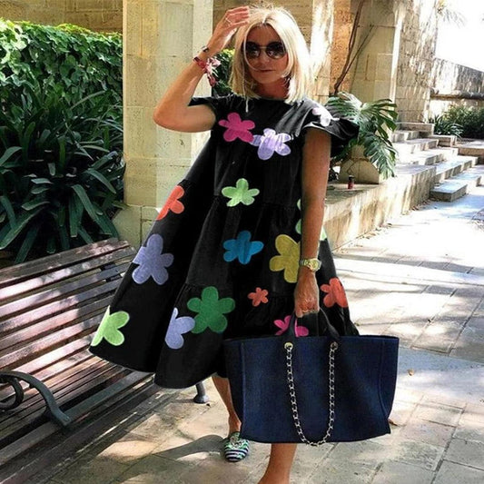 Robe Midi Imprimé Floral et Volants pour Femmes