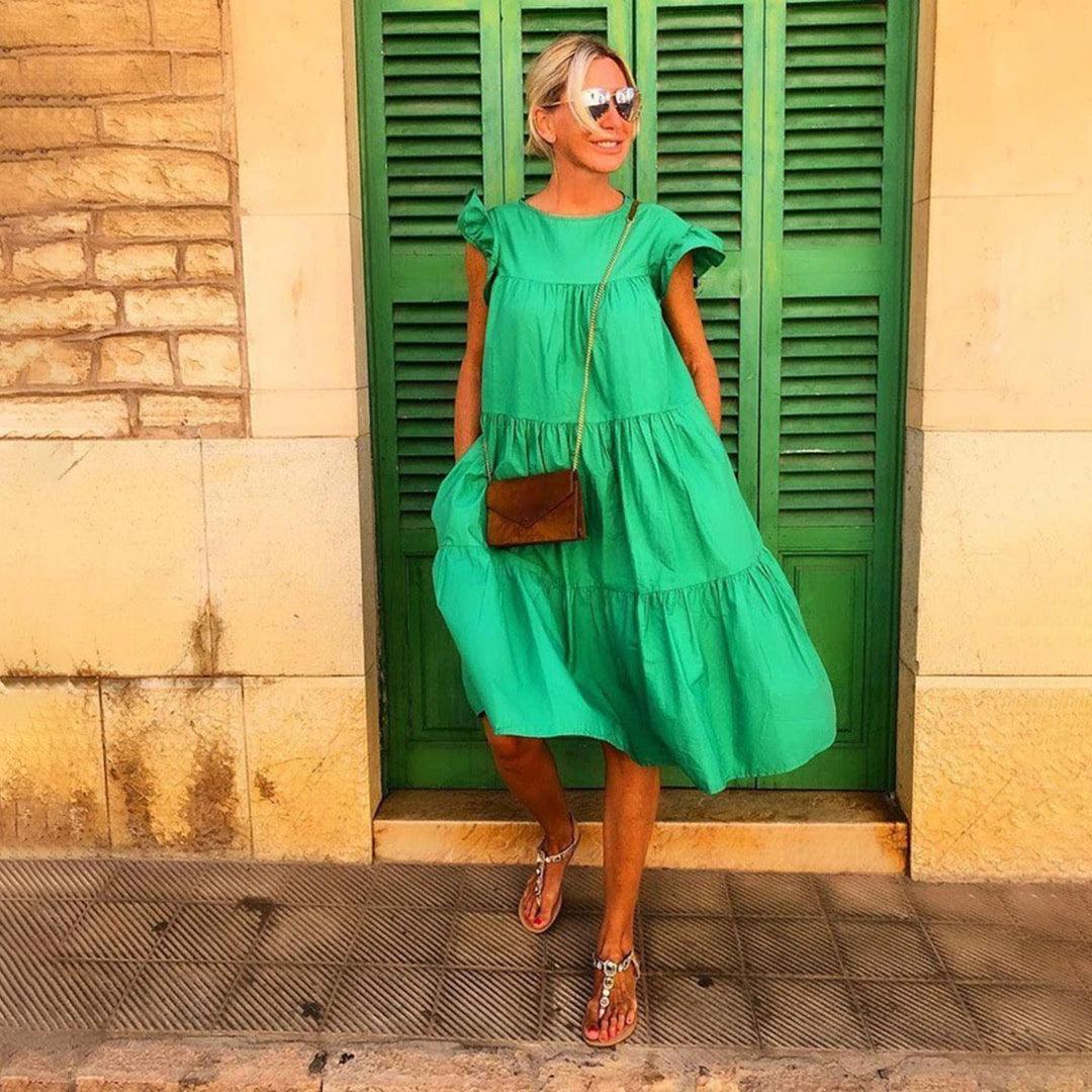 Robe Midi Imprimé Floral et Volants pour Femmes