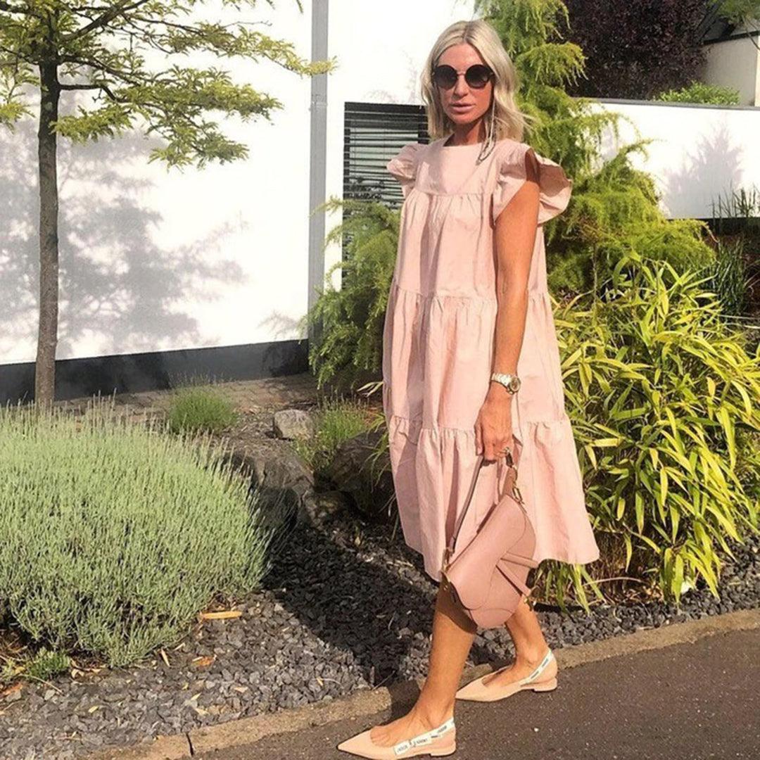 Robe Midi Imprimé Floral et Volants pour Femmes