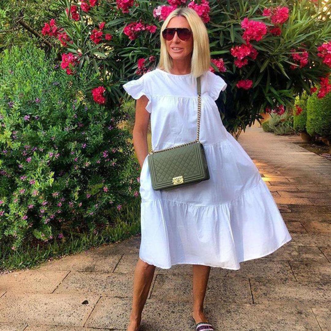 Robe Midi Imprimé Floral et Volants pour Femmes