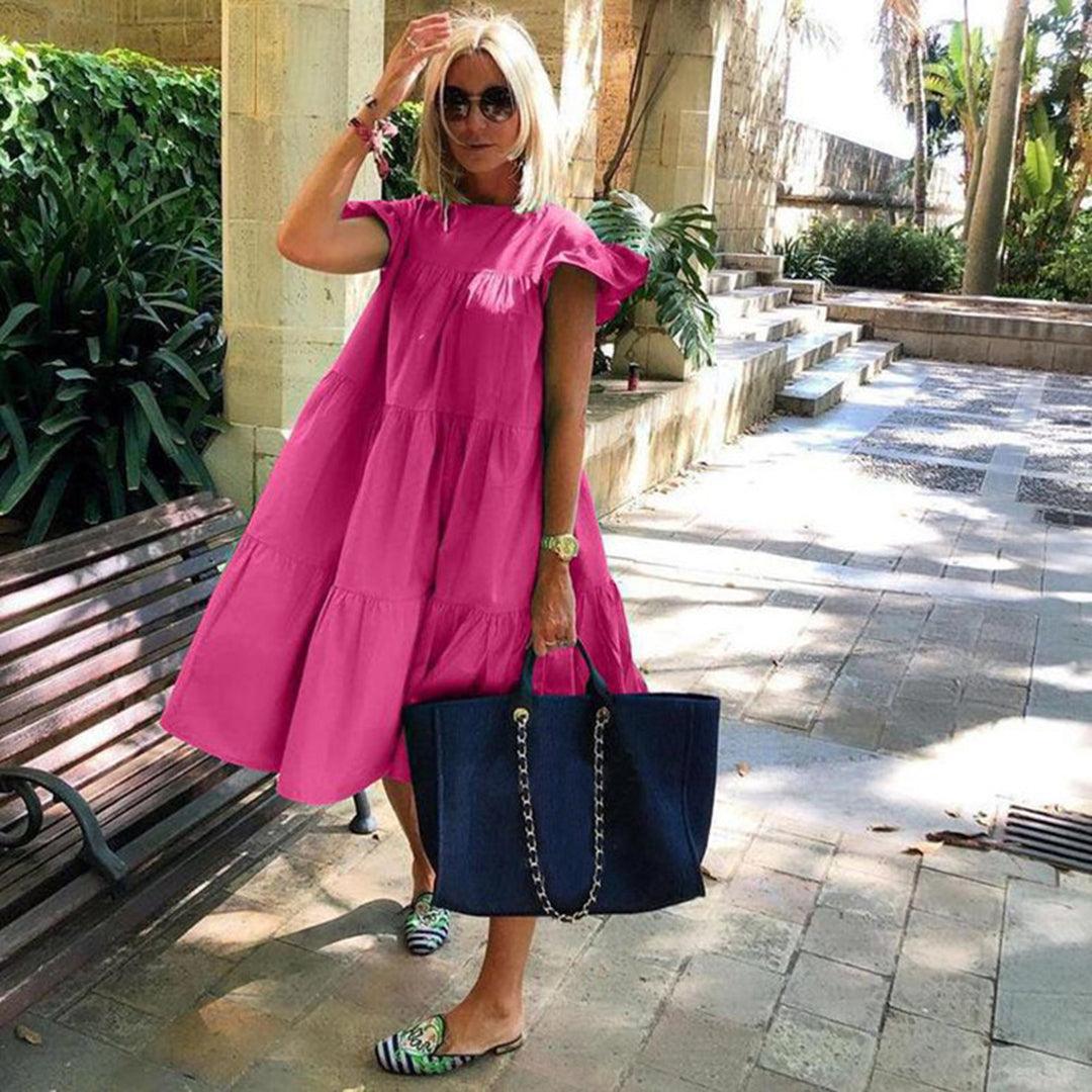 Robe Midi Imprimé Floral et Volants pour Femmes