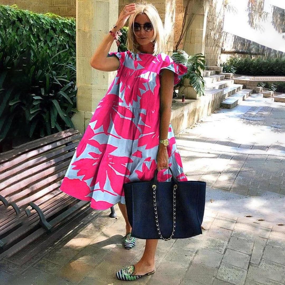 Robe Midi Imprimé Floral et Volants pour Femmes