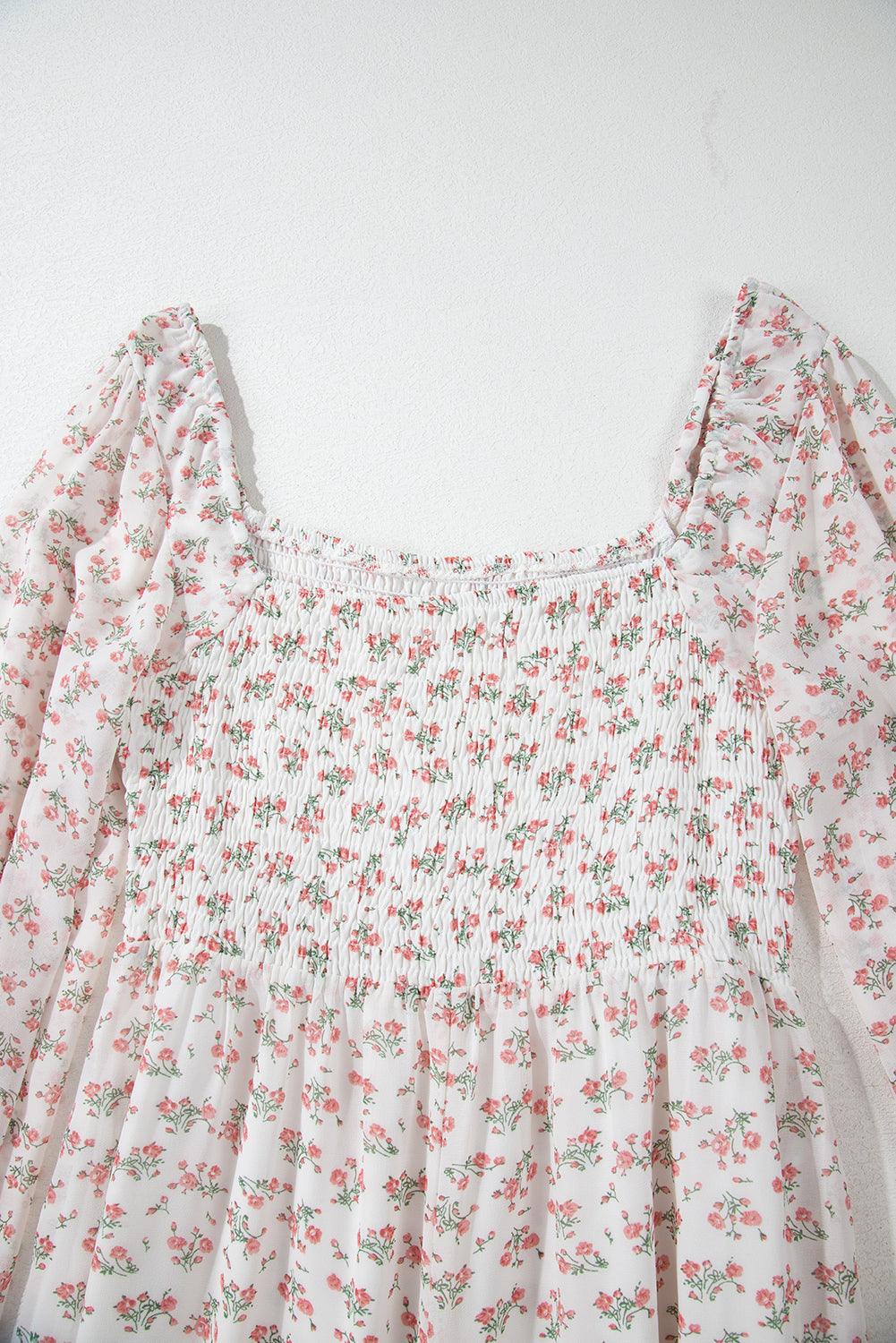 Robe Midi Imprimée Floral avec Volants pour Femmes