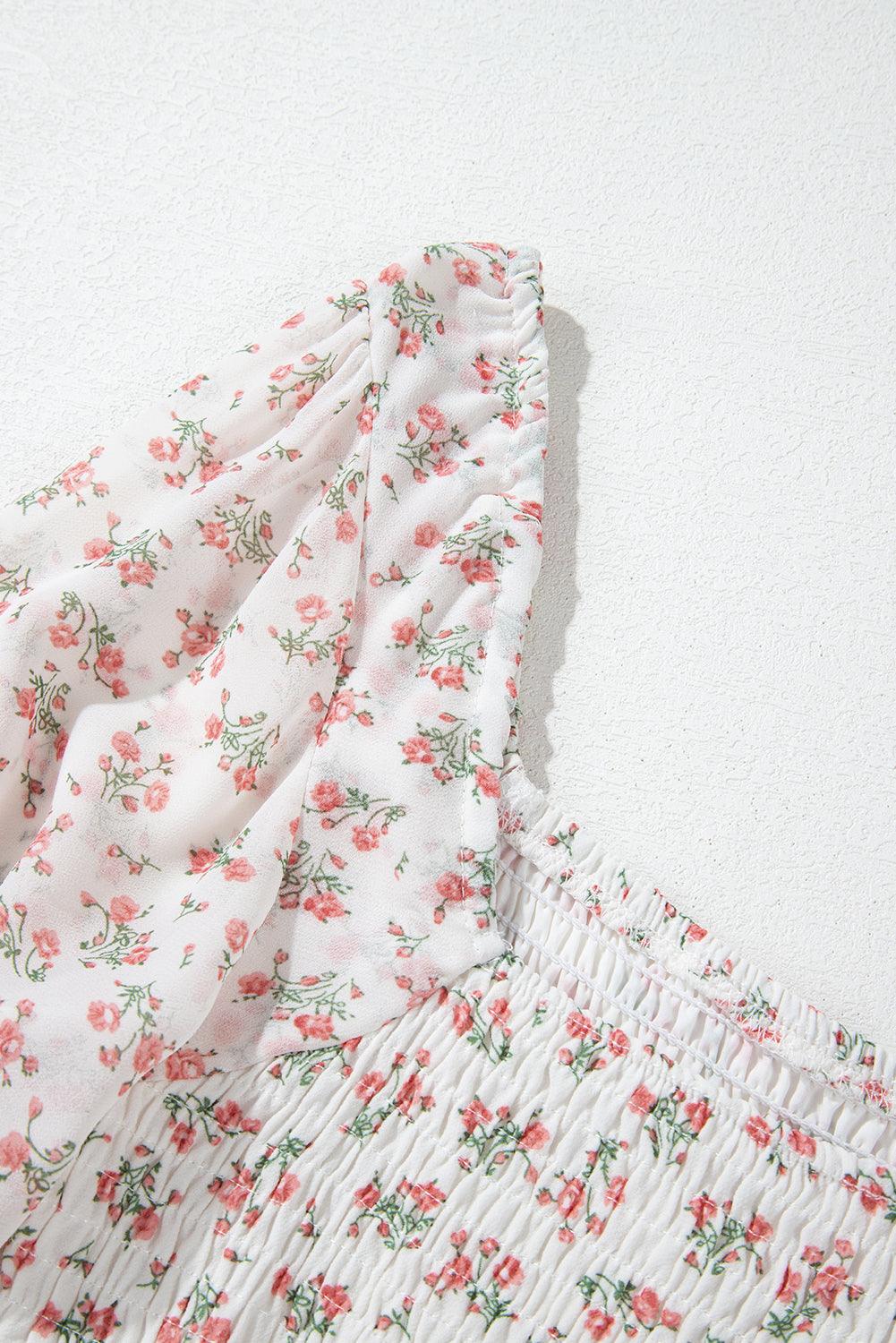 Robe Midi Imprimée Floral avec Volants pour Femmes
