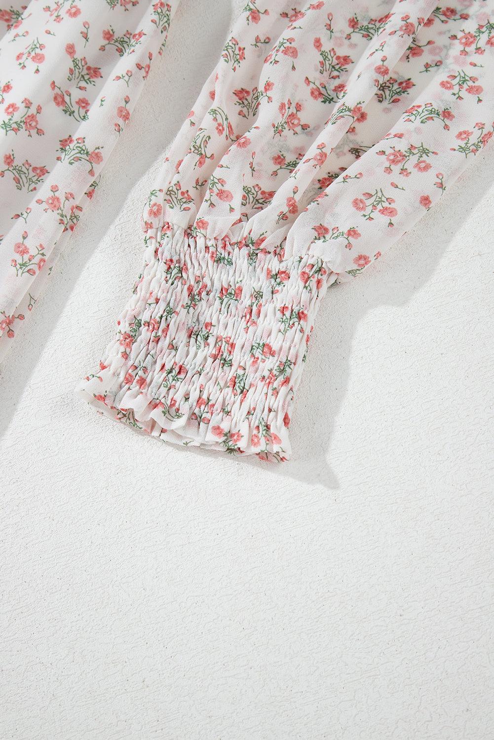 Robe Midi Imprimée Floral avec Volants pour Femmes