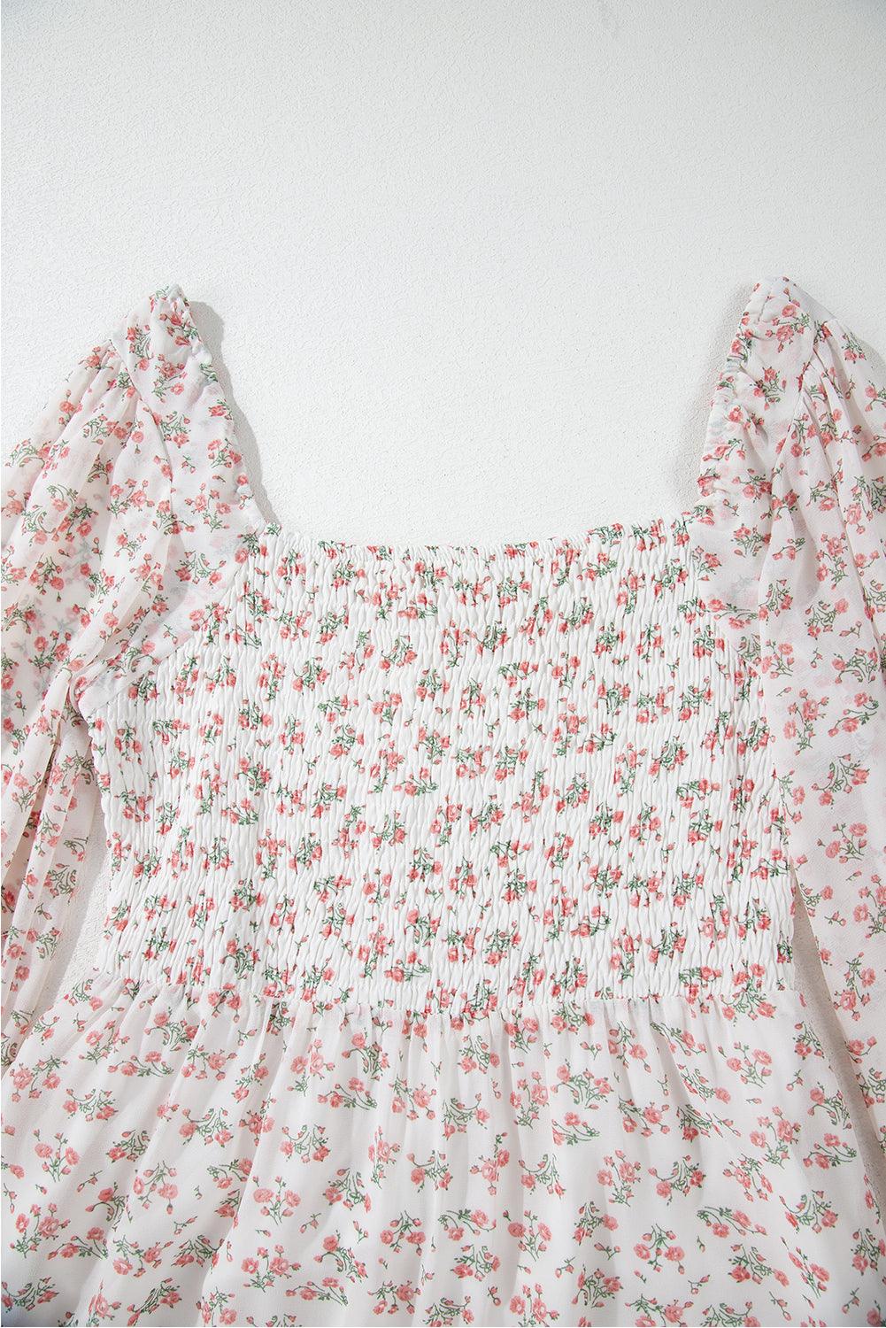 Robe Midi Imprimée Floral avec Volants pour Femmes