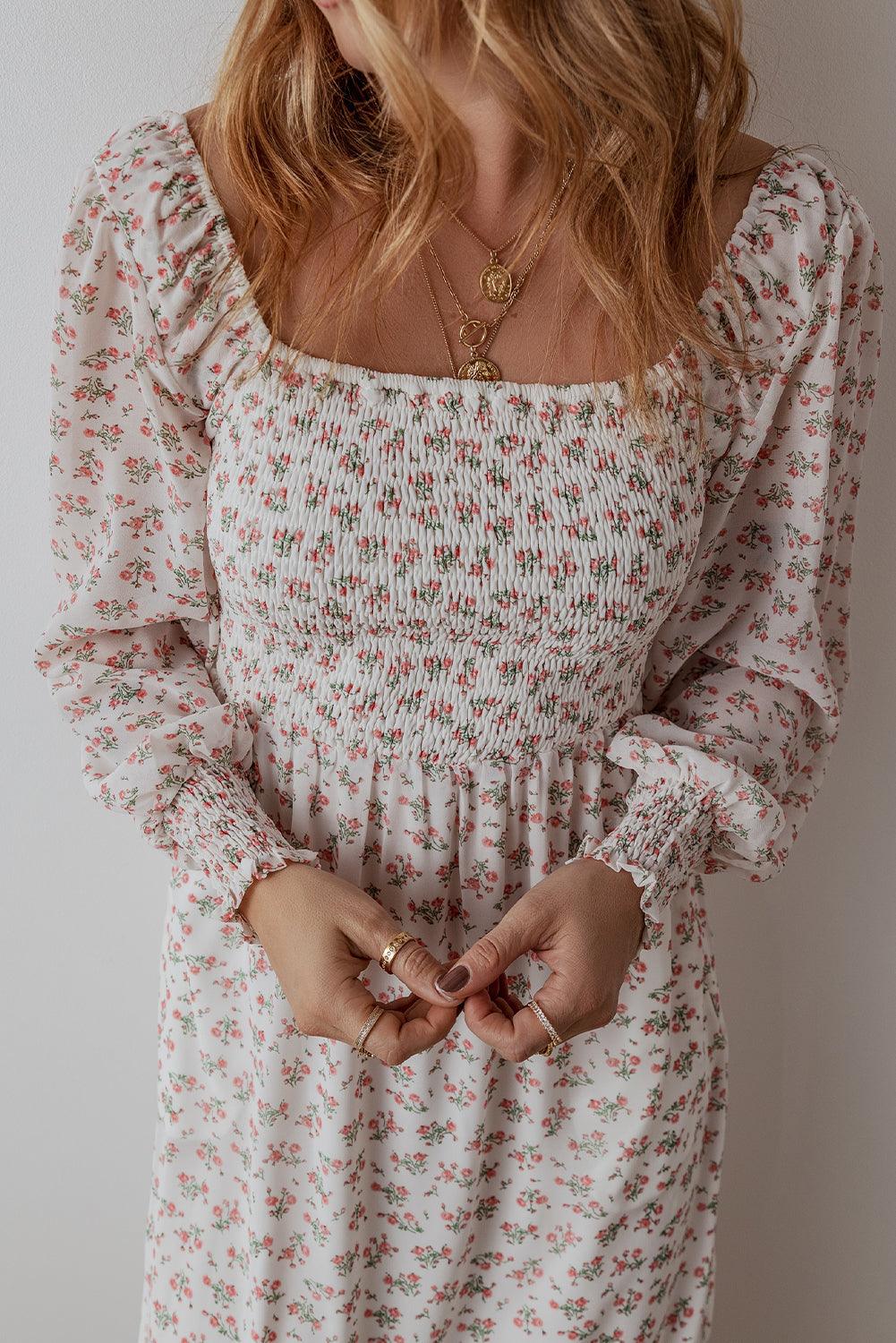 Robe Midi Imprimée Floral avec Volants pour Femmes
