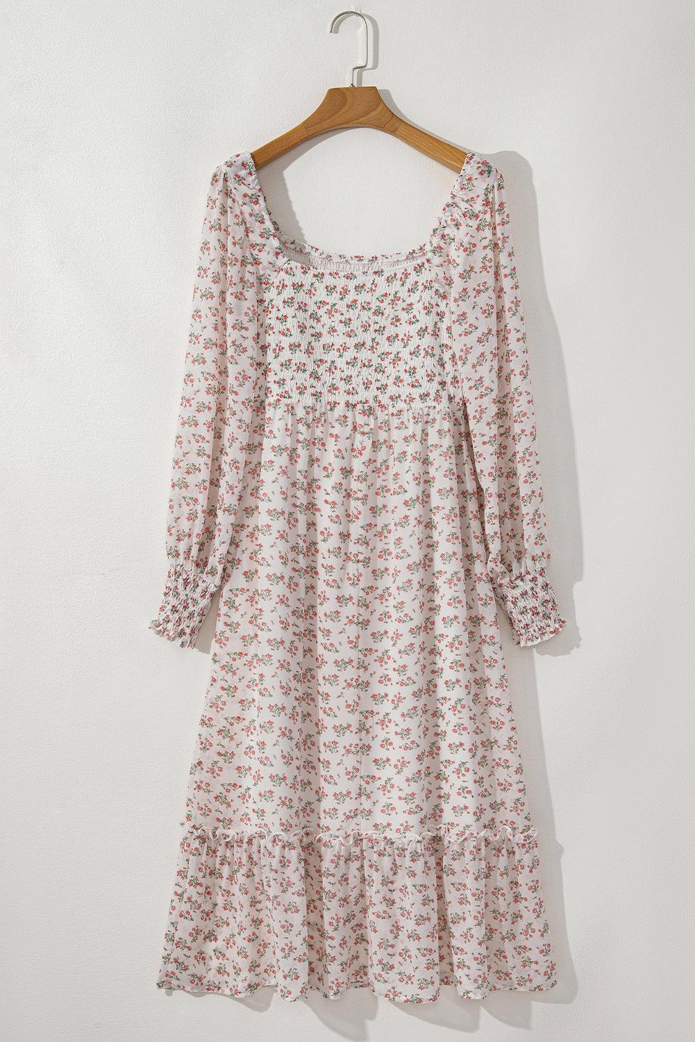 Robe Midi Imprimée Floral avec Volants pour Femmes