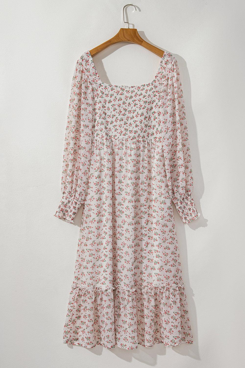 Robe Midi Imprimée Floral avec Volants pour Femmes