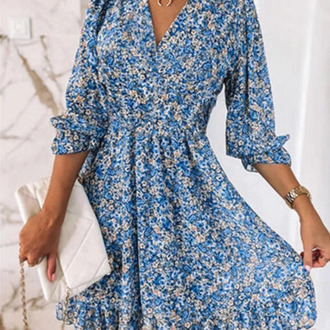 Robe Midi Imprimé Floral Décolleté en V pour Femmes